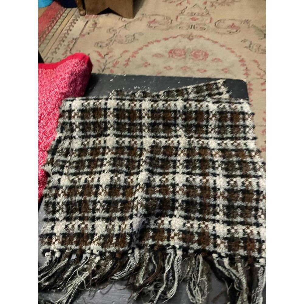 Cozy Brown and Cream Plaid Scarf with Fringe